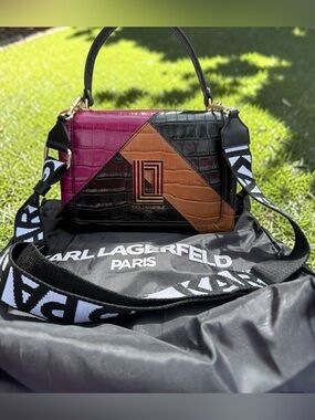Karl Lagerfeld Paris Simone Crossbody color-blocked croc-embossed leather